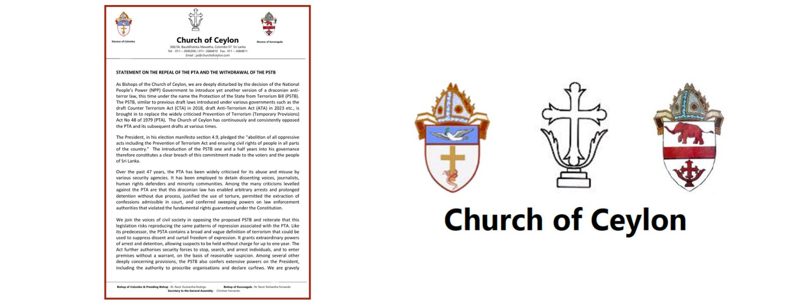 Church of Ceylon's Statement on PTA & PSTB
